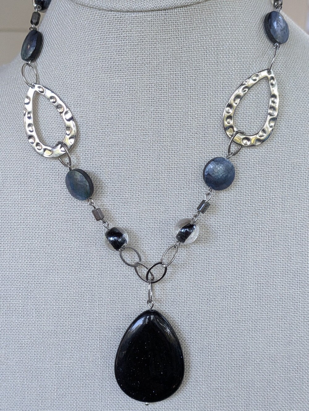 Lia Sophia Blue Goldstone Statement Necklace